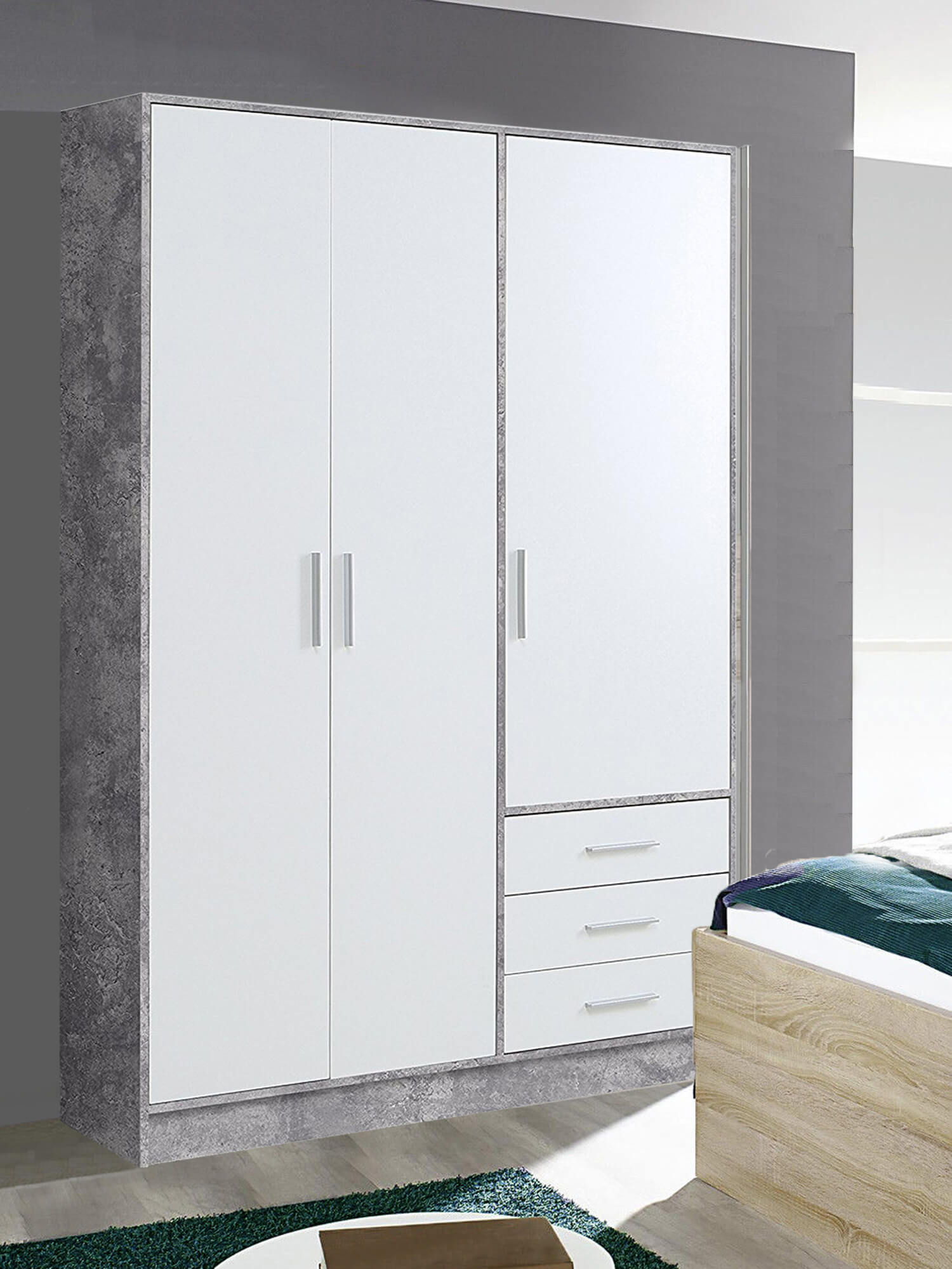 Details zu Kleiderschrank Schlafzimmerschrank 12cm betonoptik Front weiß  Modern 12