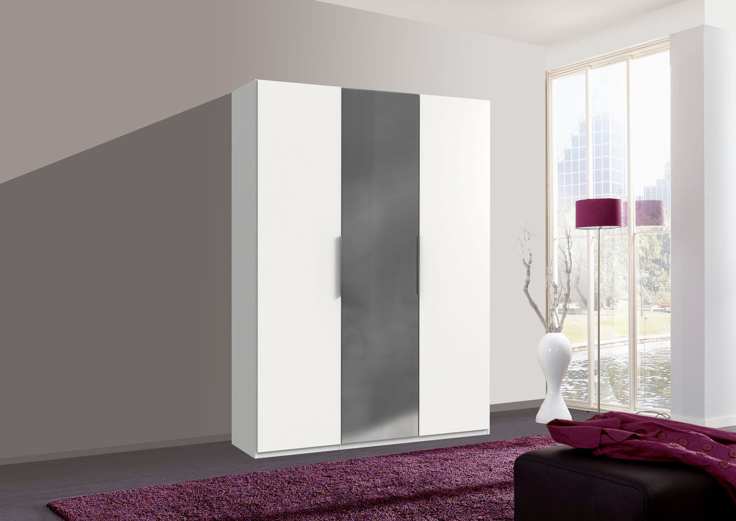 Kleiderschrank Level Schlafzimmerschrank 3-türig 150cm weiß grauglas  (17170) | Kleiderschränke | Schlafzimmer | Feldmann-Wohnen GmbH - Online  Shop