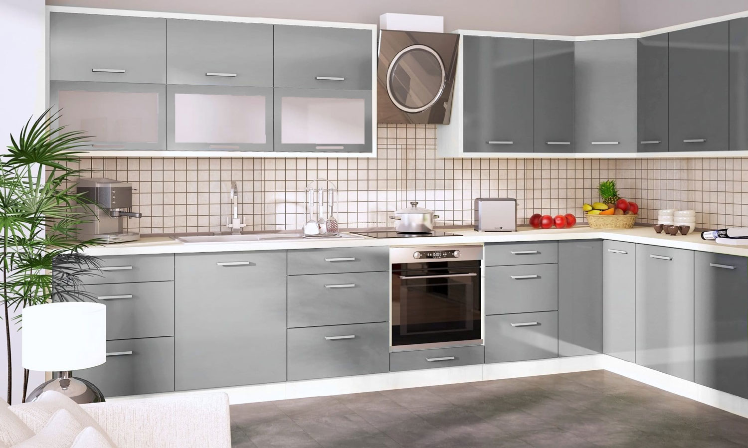 L-Form Küche Schränke Küchenzeile erweiterbar Weiss matt Fronten Neu&Schnell 