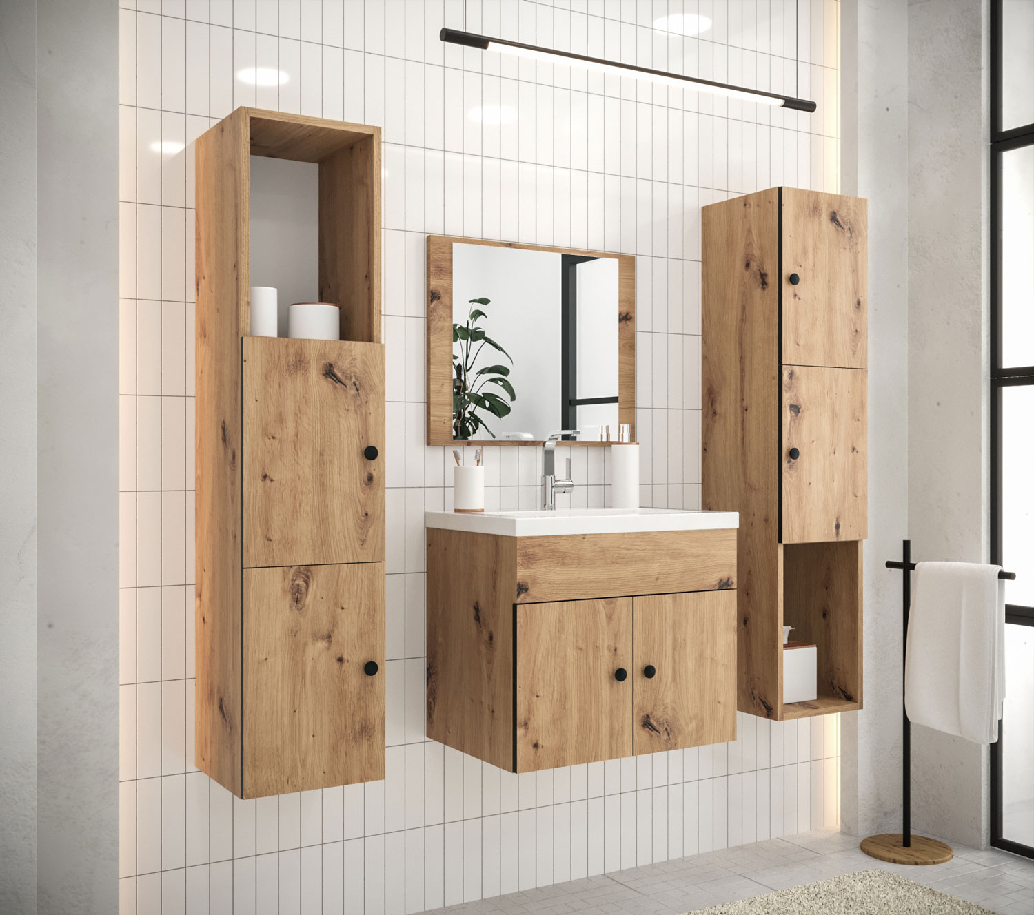 badezimmer-set "carlos" badmöbel 5-teilig artisan eiche schwarz
