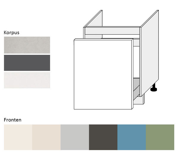 Spülenunterschrank Küche 60cm Soft-Close-Funktion Farbe wählbar SI-D1ZM/60 