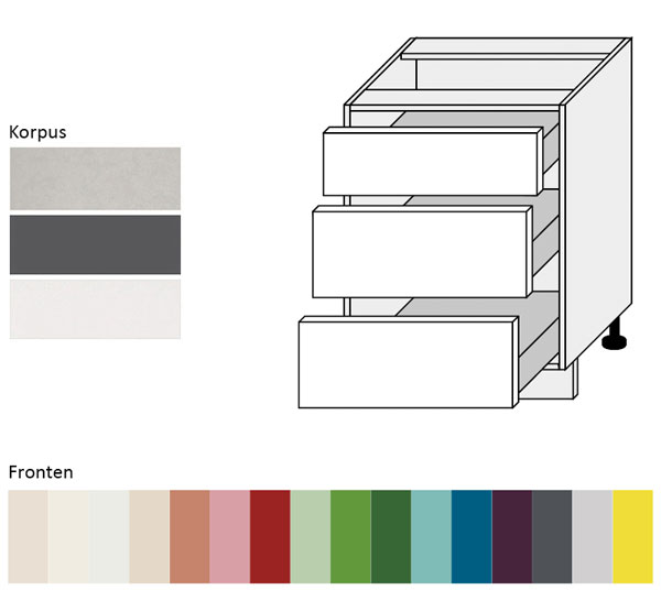 ES-D3M/60 Unterschrank Küchenschrank Küche 60cm Acryl Hochglanz Farbe wählbar 