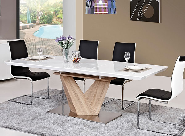 und Eiche - Online Säulentisch Stühle weiß Tische Sonoma GmbH Esszimmer Alaras lackiert ausziehbar | | Esstisch | Feldmann-Wohnen 140-200x85cm Shop