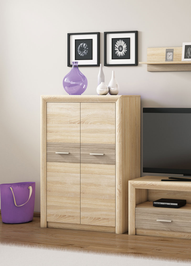 Highboard &amp;quot;Castel&amp;quot; Kommode 92cm Sonoma Eiche hell Trüffel MDF ...