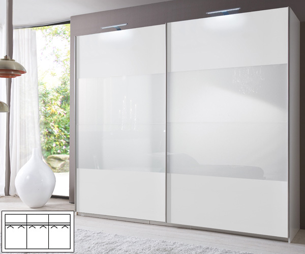 Schwebetürenschrank 270x65x210cm Kleiderschrank Easy Plus weiß Weißglas |  Kleiderschränke | Schlafzimmer | Feldmann-Wohnen GmbH - Online Shop