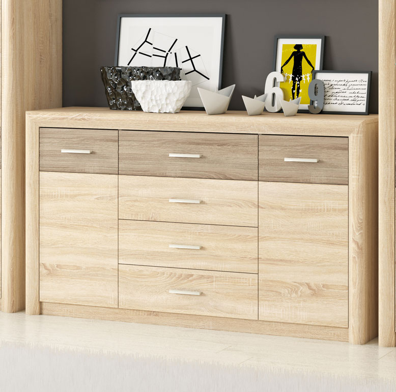 Sideboard &amp;quot;Castel&amp;quot; Kommode 165cm Sonoma Eiche hell Trüffel MDF ...