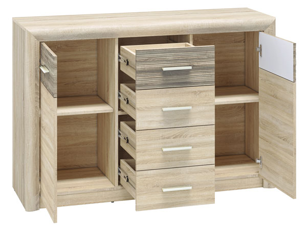 Kommode &amp;quot;Castel&amp;quot; Sideboard 138cm Sonoma Eiche hell Trüffel MDF ...