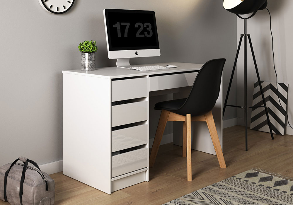 Schreibtisch Computertisch Arbeitstisch Bürotisch Schubladen Weiß Hochglanz