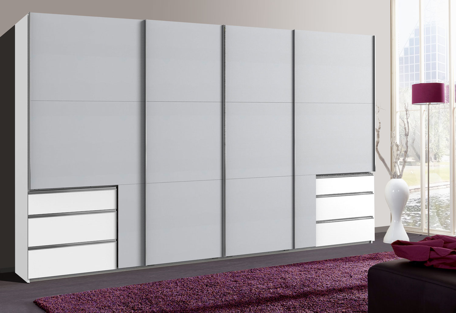 Schwebetürenschrank Level Kleiderschrank 350x65x236cm weiß Light grey |  Kleiderschränke | Schlafzimmer | Feldmann-Wohnen GmbH - Online Shop