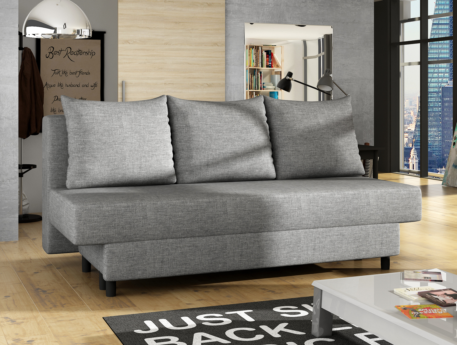 3-Sitzer Sofa Couch Schlafsofa AMAZA Grau Strukturstoff Bettkasten  Schlaffunktion ausziehbar | 3-Sitzer Sofas | Polstermöbel | Wohnzimmer |  Feldmann-Wohnen GmbH - Online Shop