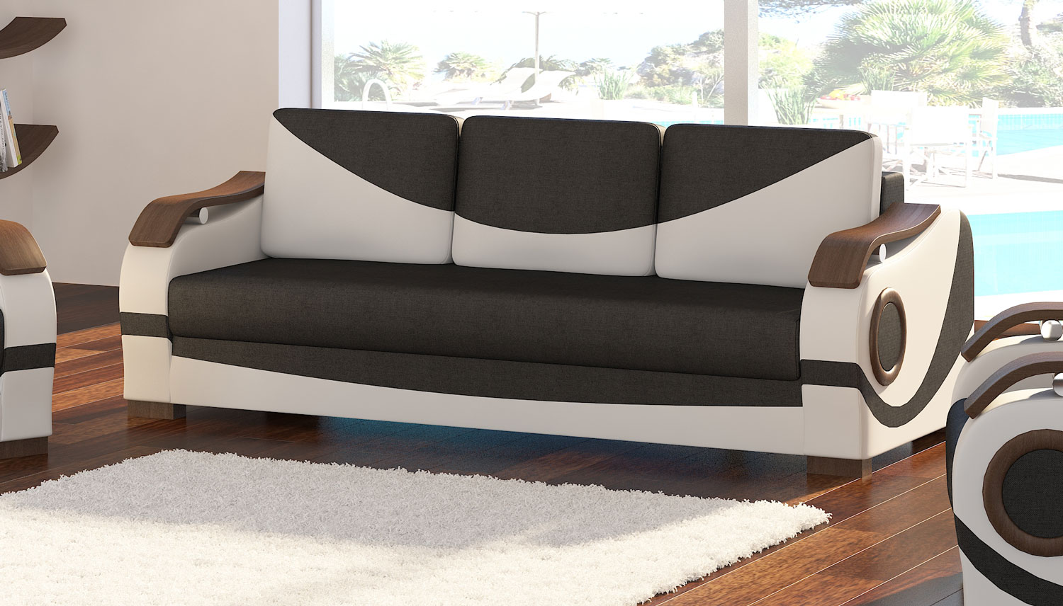Sofa 3-Sitzer Couch PUERTO 3F Bettkasten Schlaffunktion Strukturstoff  Kunstleder Farbe wählbar | 3-Sitzer Sofas | Polstermöbel | Wohnzimmer |  Feldmann-Wohnen GmbH - Online Shop