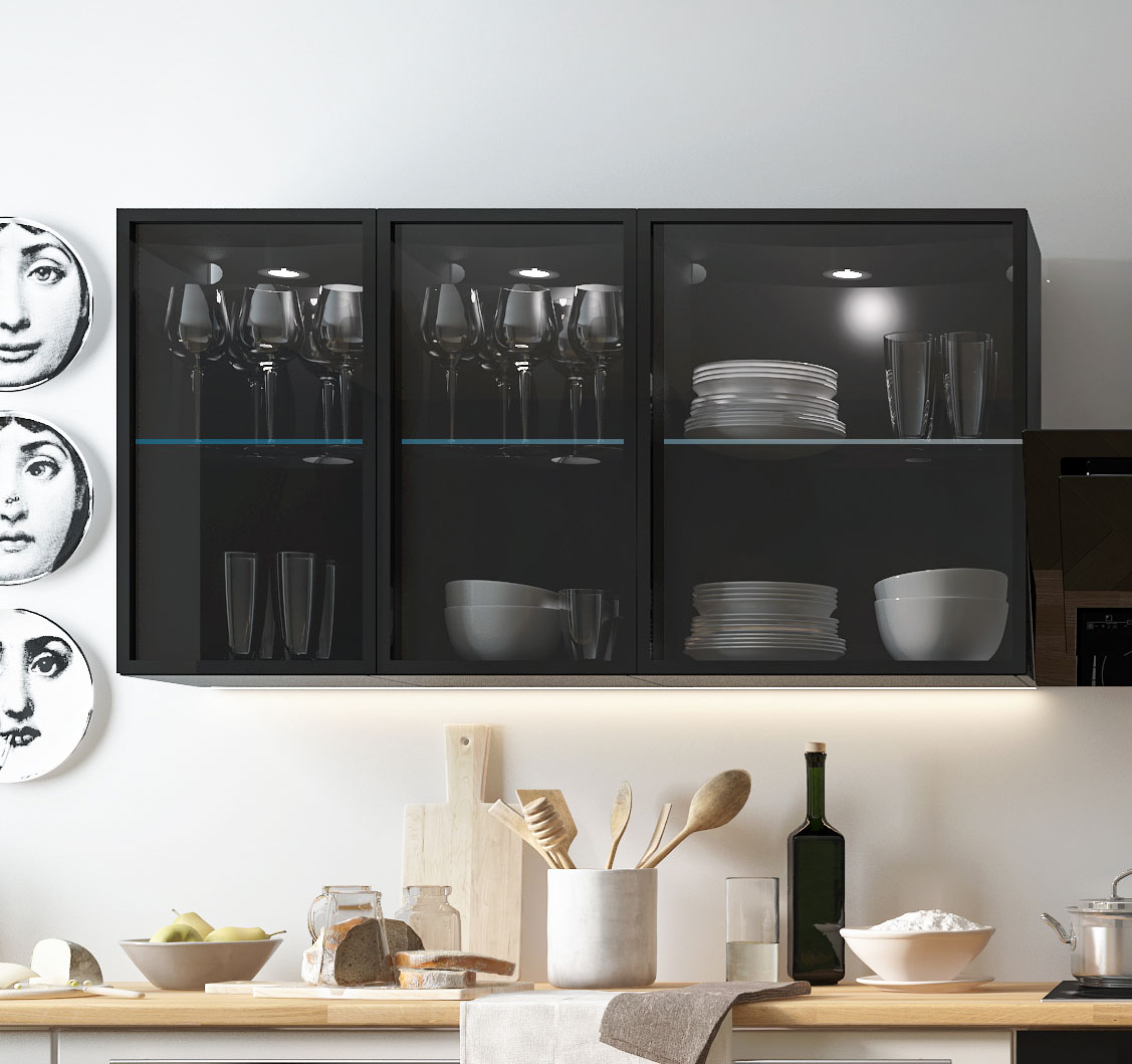 W2S/40 und W3S/60 Küchenschrank Hängeschrank schwarz Aluminium Breite wählbar 