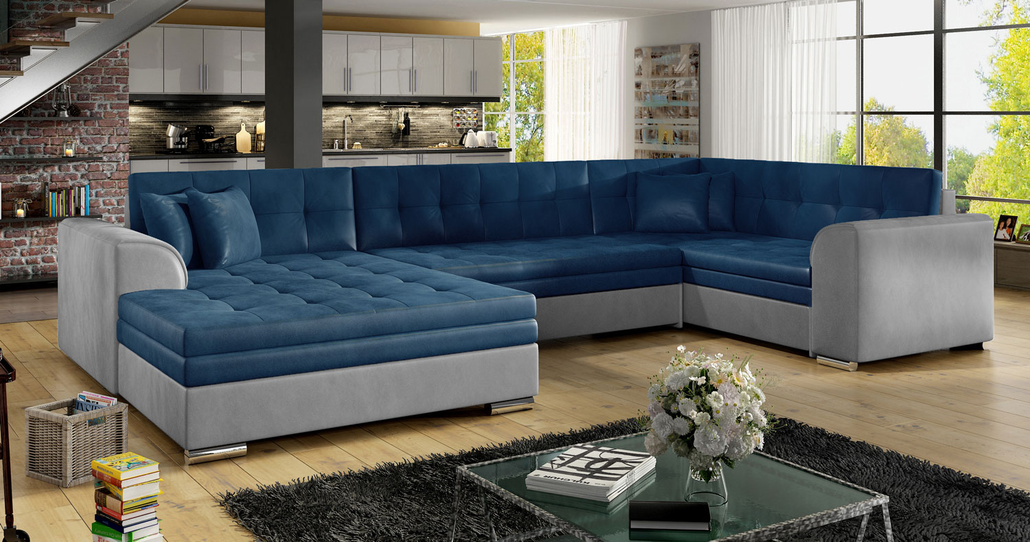 U Form Ecksofa Couch Sofa Wohnlandschaft DAMARIO Schlaffunktion Farbe  wählbar