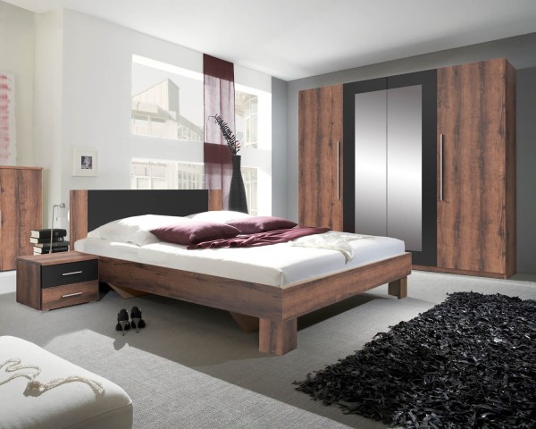 Schlafzimmer Set Vera komplett 4-teilig Bett 180x200cm monastery eiche schwarz