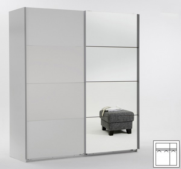 Schwebetürenschrank Kleiderschrank Easy Plus 135x65x210cm weiß mit Spiegel  | Kleiderschränke | Schlafzimmer | Feldmann-Wohnen GmbH - Online Shop