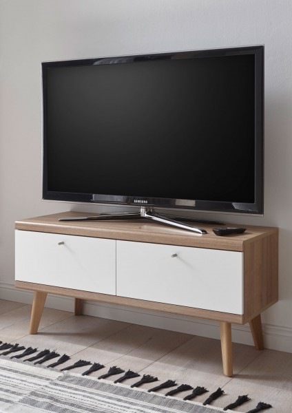 Lowboard Merle TV-Kommode 107cm eiche riviera weiß matt skandinavisches Design