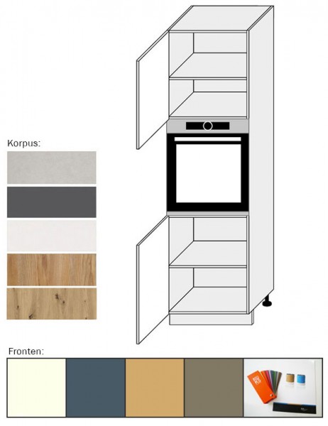 Hochschrank für Backofen Küchenschrank Küche 60cm Farbe wählbar SI-D14/RU/2D 