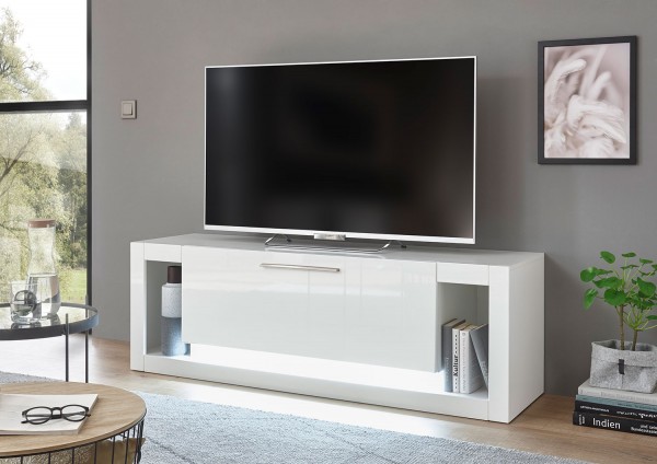 Lowboard TV-Schrank Fernsehtisch Meran 150cm weiß hochglanz Modern