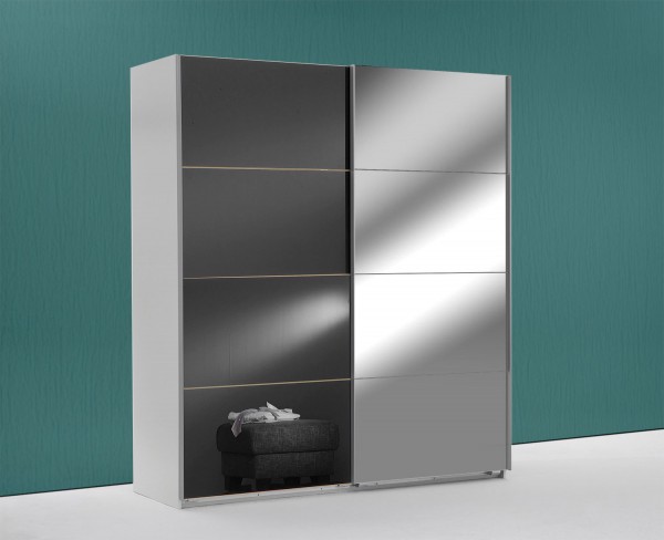 Schwebetürenschrank Easy Plus Kleiderschrank 180x65x210cm weiß / grauglas Spiegel