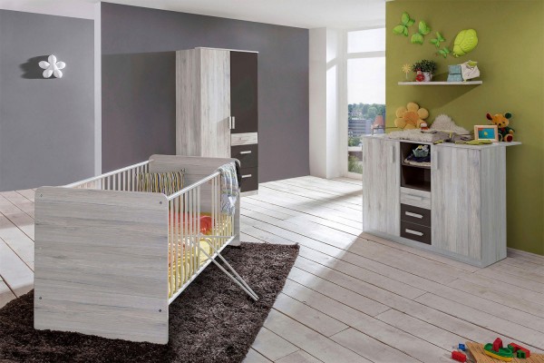 Babyzimmer-Set Cariba komplett 3-teilig weißeiche graphit