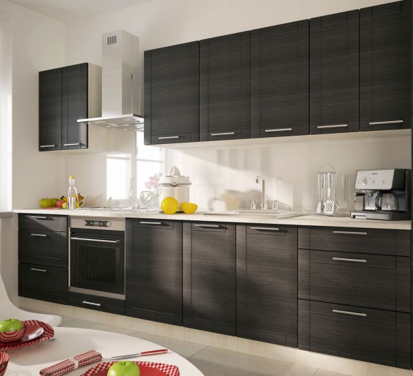 Küchenzeile Tytan Einbauküche 290cm artisan eiche Front MDF fino schwarz